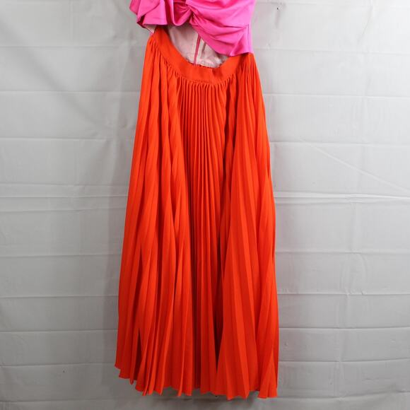 AMUR Dress 12 Cleopatra Pleated Maxi One Shoulder Ruffle Pink Orange Formal Gown - Picture 7 of 16